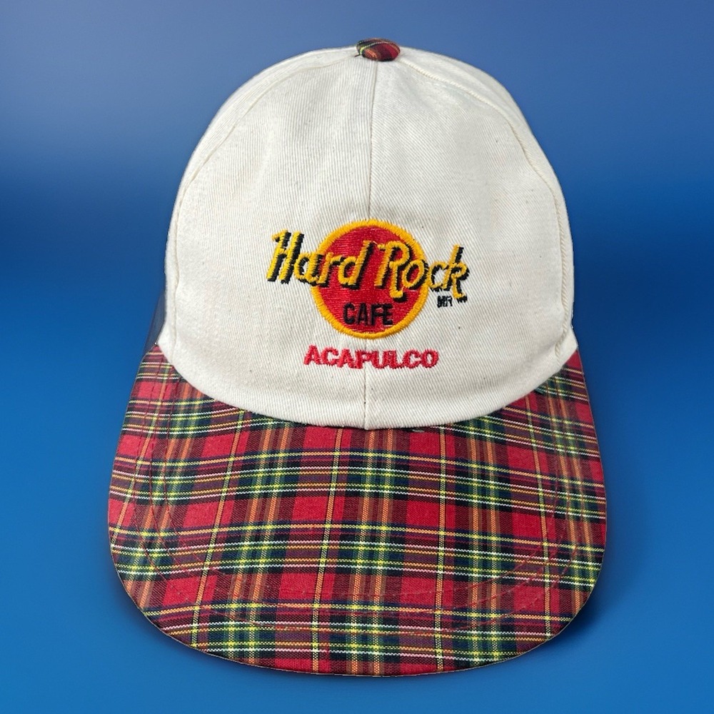 Vintage Hard Rock Cafe Acapulco Hat Plaid Bill Snapback Embroidered